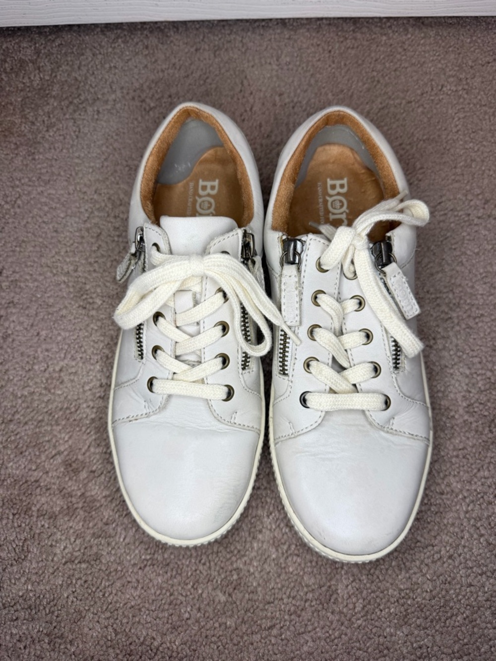 Born White Leather Zip-Accent Sneakers